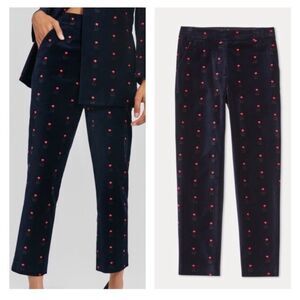 NWT SOMETHING NAVY Velvet Floral Tulip Trousers Navy Blue Pink Flowers SZ 0
